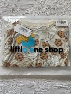Little One Shop Cookie & Milk Print Toddler Top - Cream 4T bamboo new